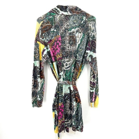 Sundance Paisley Print Linen Cotton Blend Cardigan Tie Front Sweater Small - Picture 6 of 8